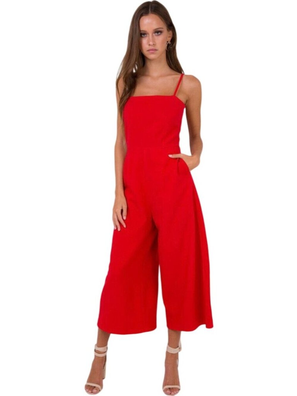 Polly Jumpsuit Size 10 Road To Nashville Tie Back Bow Crop Wide Leg Red Cotton